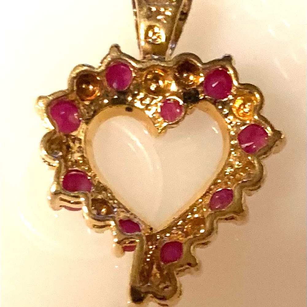 Gold and Pink Heart Pendant - Picture 2 of 3